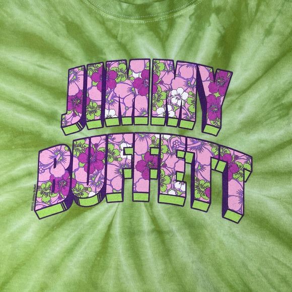 Jimmy Buffett T Shirt Sz L Workin’ N’ Playin’ Tour 2015 Green Tie Dye Pink Flora - Picture 3 of 9